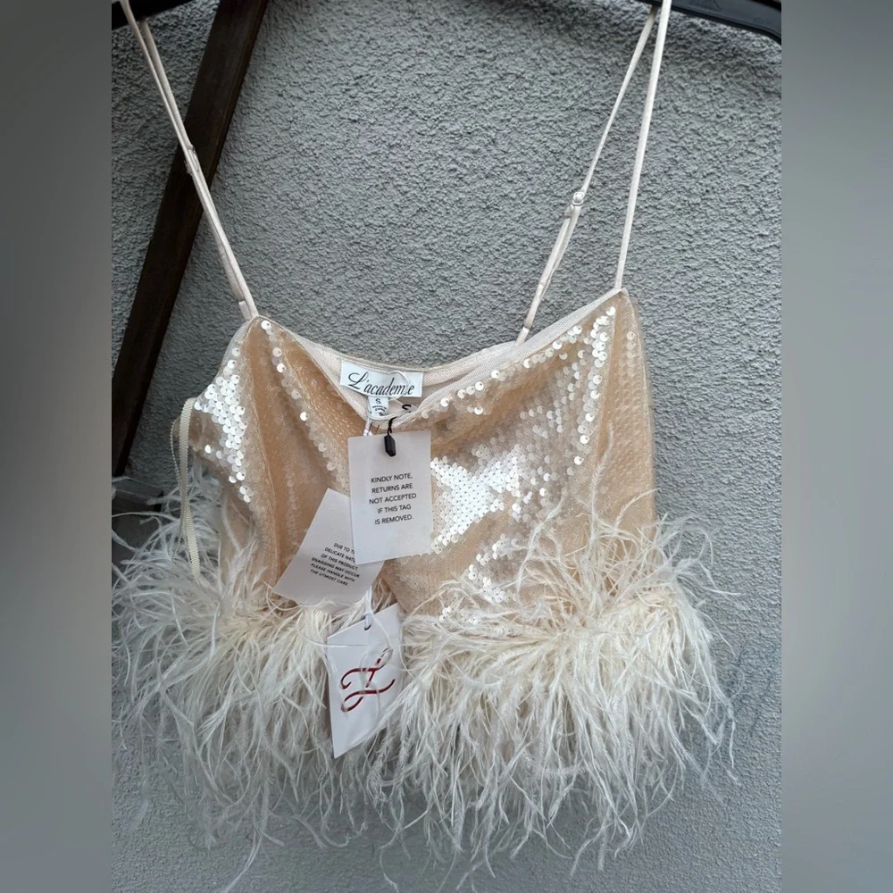 L’ Academie by Marianna Ceci Sequin Cami in Blush Nude New With Tags! - Picture 8 of 9